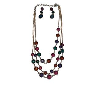multicolor gemstone station necklace + earrings set